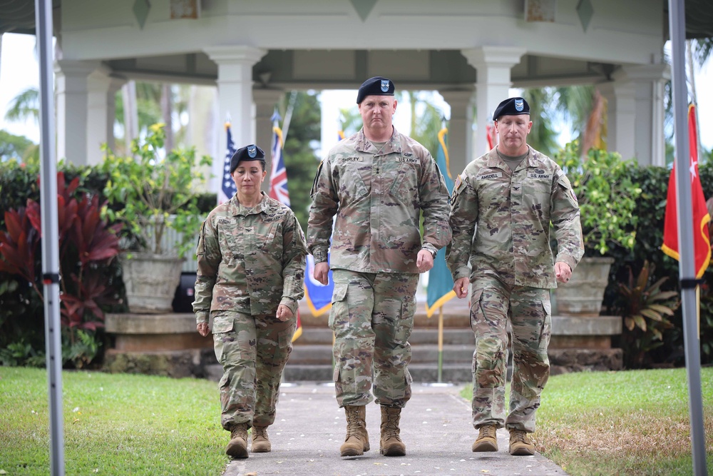 402nd AFSB commander Col. Courtney Sugai relinquishes command to Col. Matthew Amsdell in change of command ceremony