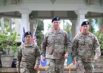 402nd AFSB commander Col. Courtney Sugai relinquishes command to Col. Matthew Amsdell in change of command ceremony