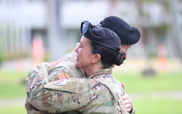 402nd AFSB commander Col. Courtney Sugai relinquishes command to Col. Matthew Amsdell in change of command ceremony