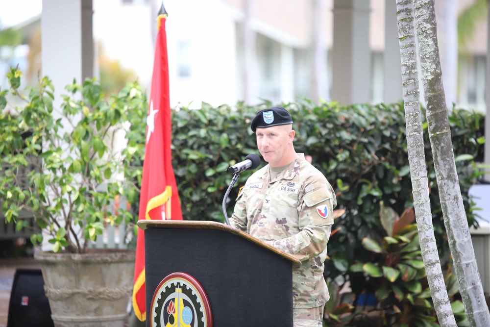 402nd AFSB commander Col. Courtney Sugai relinquishes command to Col. Matthew Amsdell in change of command ceremony