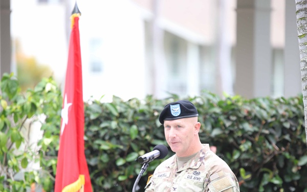 402nd AFSB commander Col. Courtney Sugai relinquishes command to Col. Matthew Amsdell in change of command ceremony