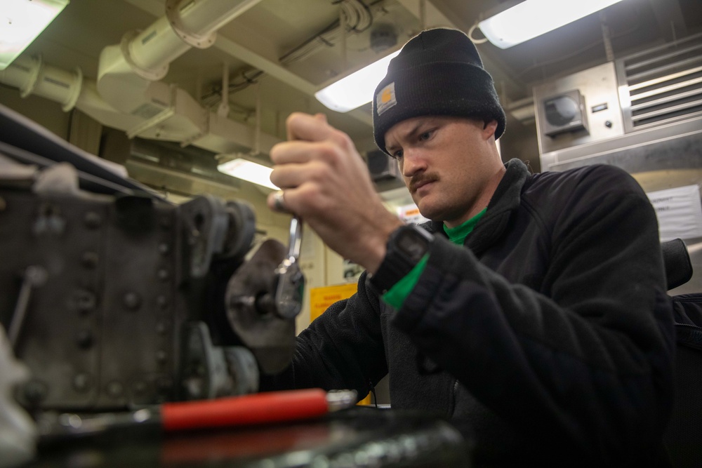 USS Gerald R. Ford (CVN 78) Sailor Conducts Maintenance
