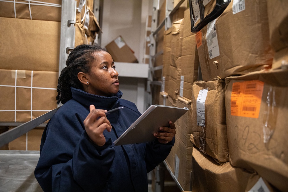 USS Gerald R. Ford (CVN 78) Sailor Conducts Inventory