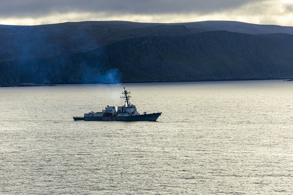 USS Bainbridge (DDG 96) Operates with Royal Norwegian Navy in North Cape Fjord