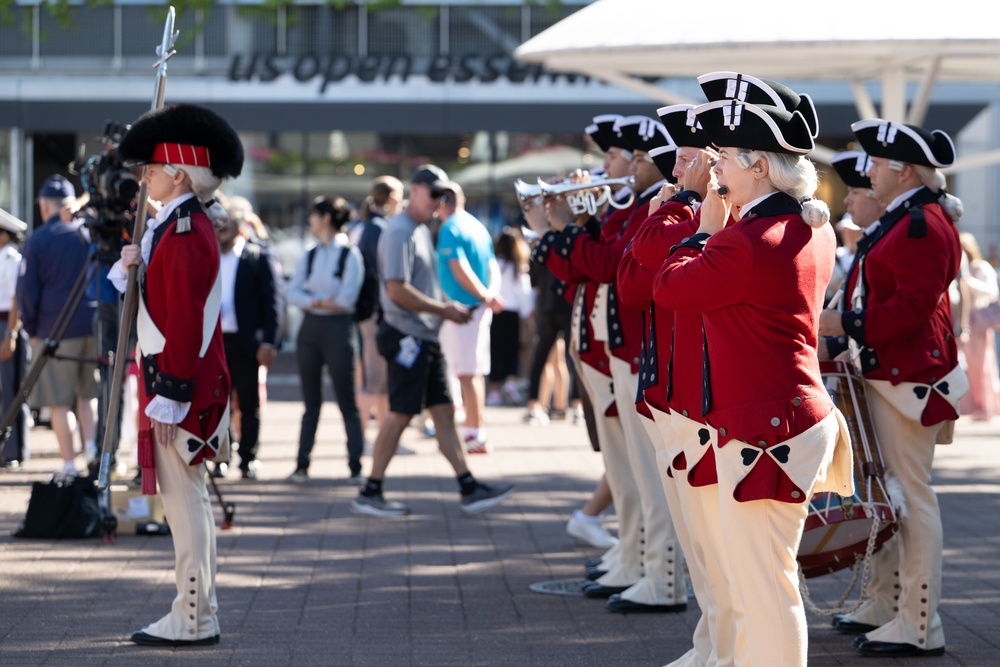 The United States Army Old Guard Fife and Drum Corps performs at the U.S. Open Tennis Championships
