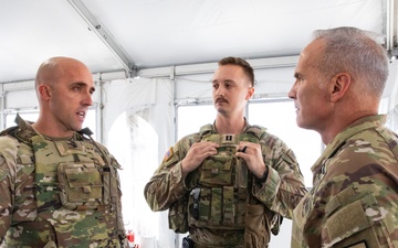 U.S. Army Maj. Gen. Ronald Burkett II, National Guard Bureau, speaks with MS Guard Soldiers