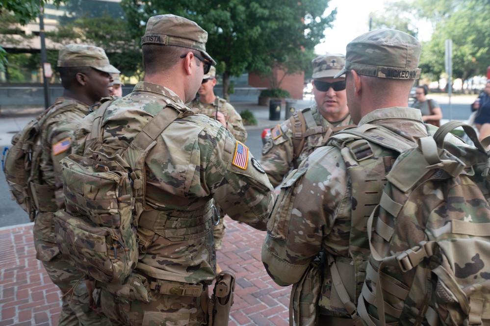 U.S. Soldiers with South Carolina Army National Guard patrol around Dupont Circle