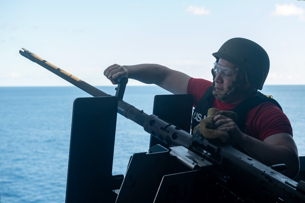 USS America (LHA 6) Conducts Crew-Served Weapons Shoot