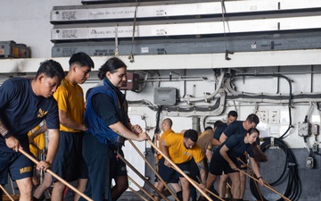 USS America (LHA 6) Conducts Hangar Bay Deep Cleaning