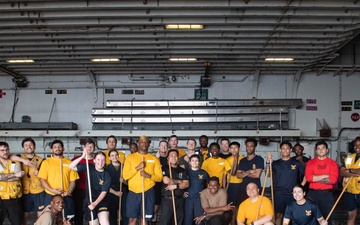 USS America (LHA 6) Conducts Hangar Bay Deep Cleaning