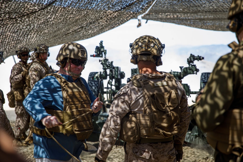 SECNAV observes 2nd Bn., 11th Marines firing M777A2 howitzer