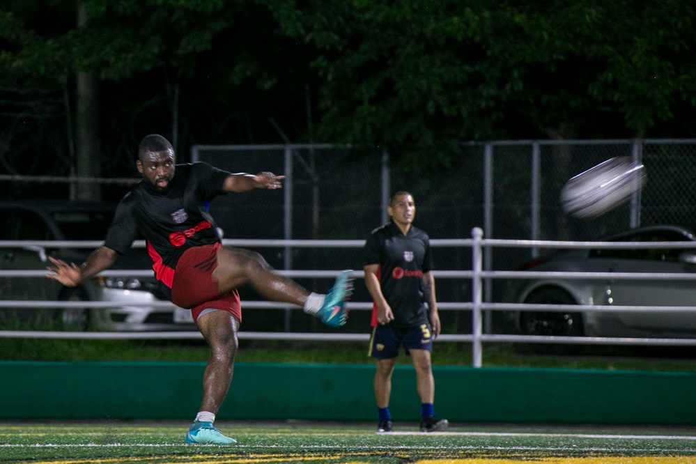 USS Tripoli and USS America Sailors Play Soccer