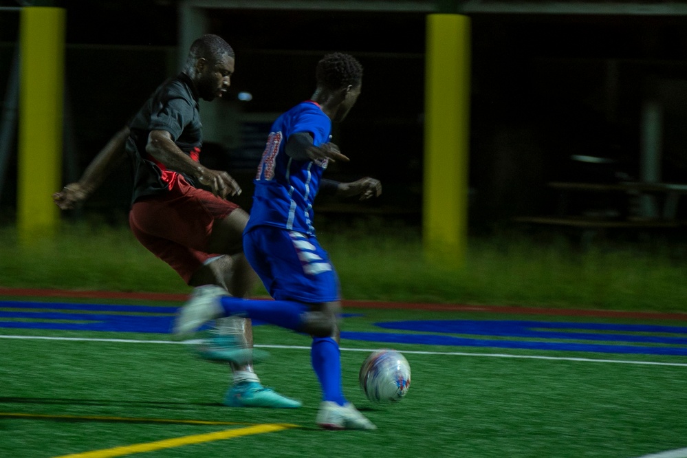 USS Tripoli and USS America Sailors Play Soccer