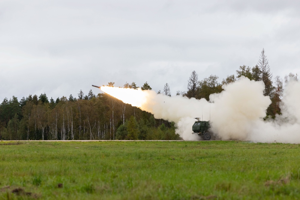 U.S. Army M142 HIMARS conducts the Artillery Table VI live fire