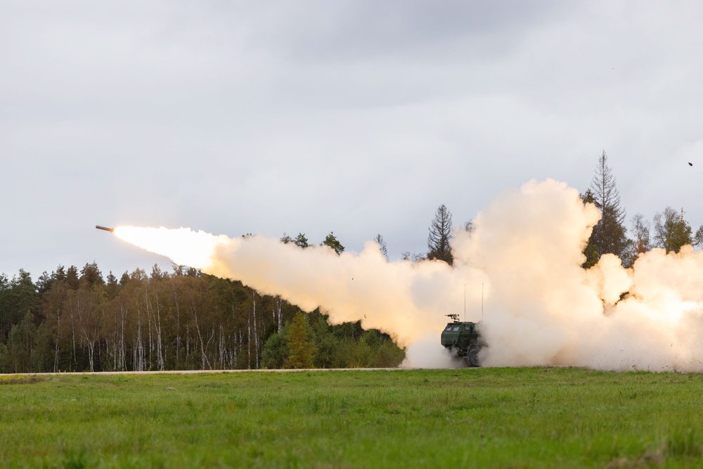 U.S. Army M142 HIMARS conducts the Artillery Table VI live fire