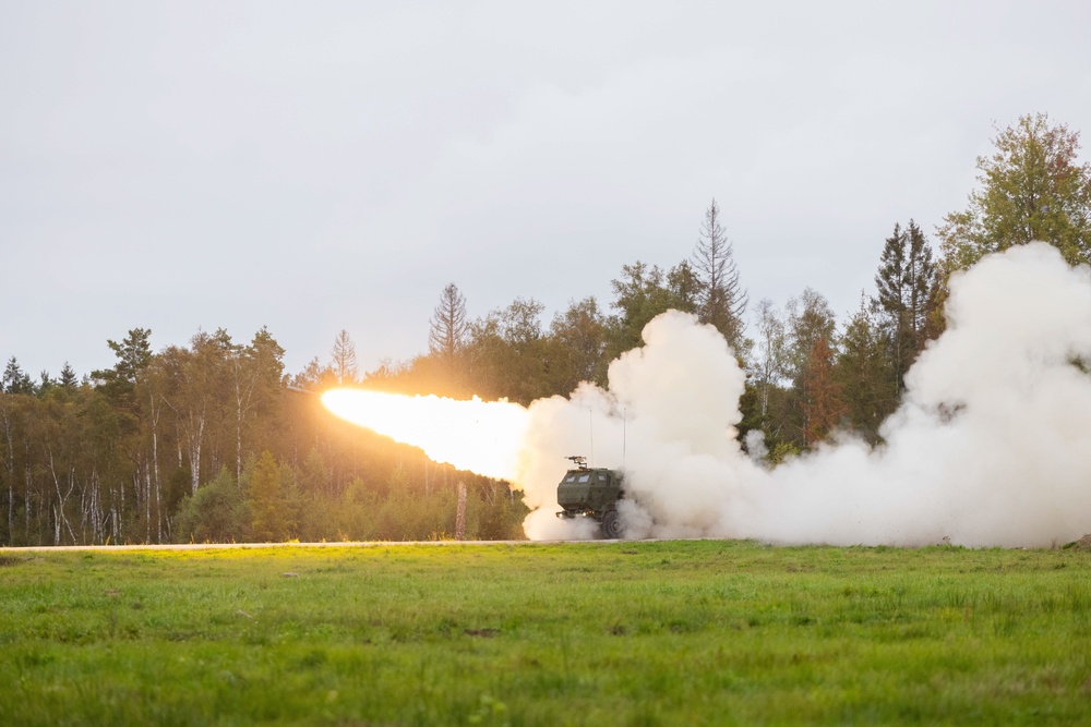 U.S. Army M142 HIMARS conducts the Artillery Table VI live fire