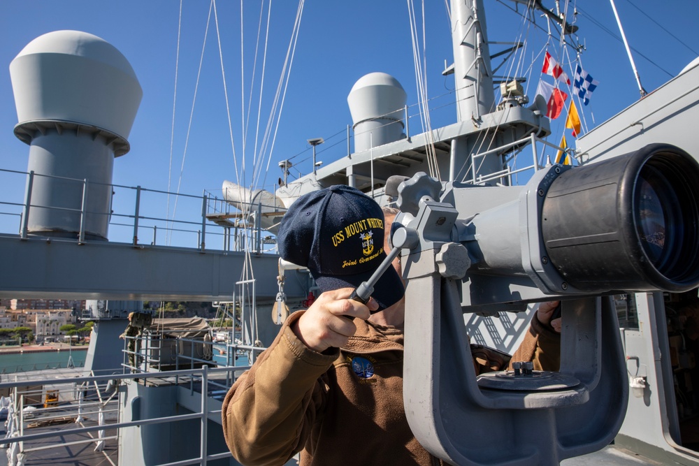 USS Mount Whitney Departs Homeport, Gaeta, Italy