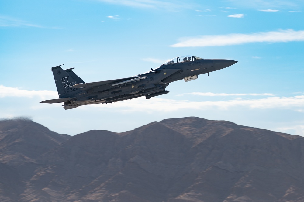 Nellis F-22s and F-15Es execute training missions