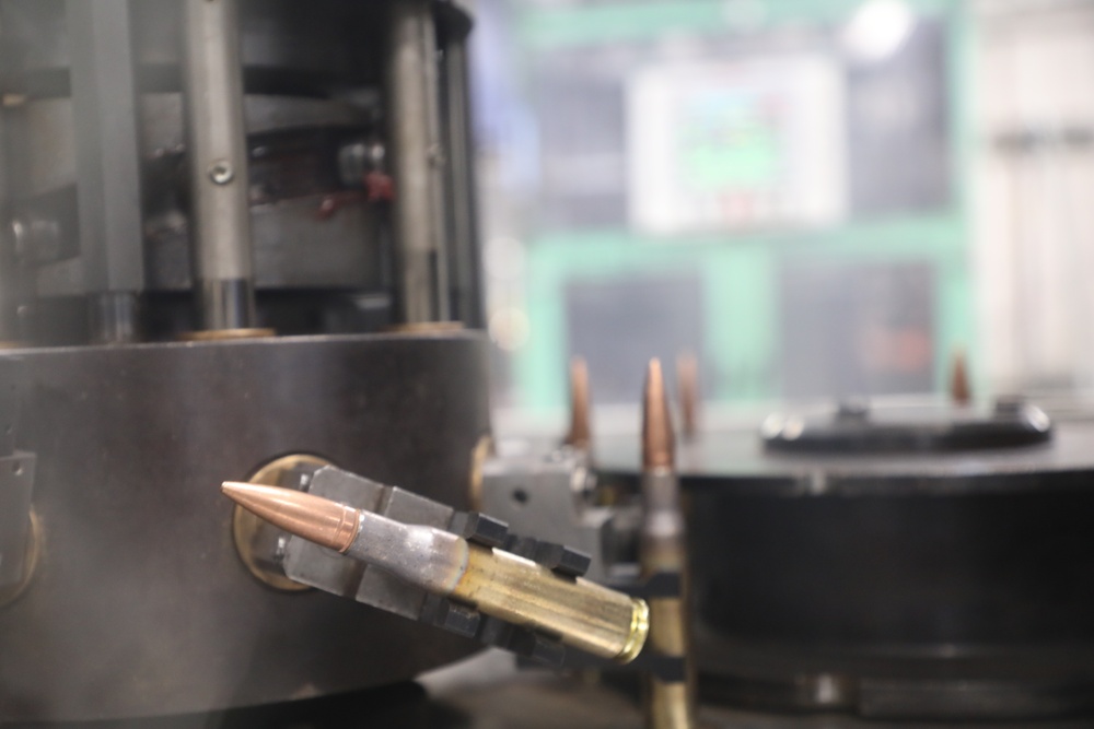 Small caliber ammunition moving through the production process at Lake City Army Ammunition Plant.