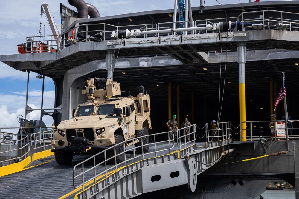 U.S. Marines Offload NMESIS and MADIS From USNS Guam