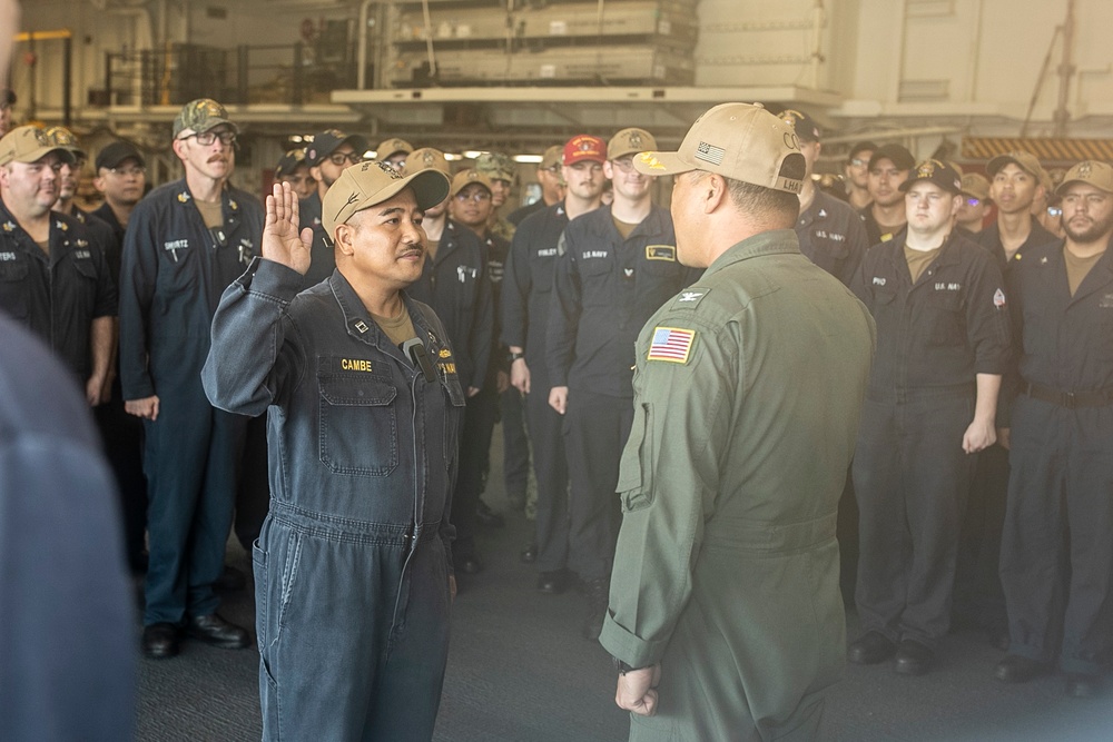 Lt. Cambe Promotion Ceremony Aboard USS Tripoli