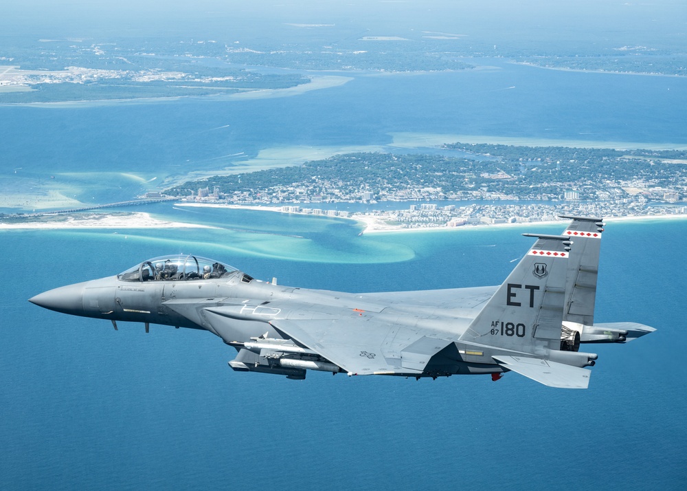 The 96th TW and 53rd Wing test laser guided rockets on an F-15E over Eglin AFB
