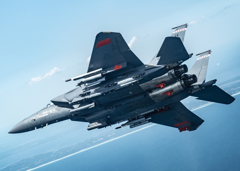 The 96th TW and 53rd Wing test laser guided rockets on an F-15E over Eglin AFB