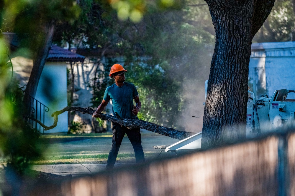 Contractors at JBSA maintain/trim trees at JBSA-Randolph