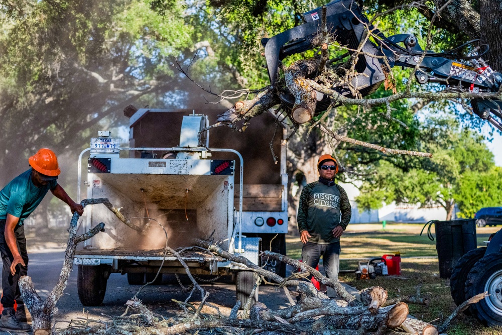 Contractors at JBSA maintain/trim trees at JBSA-Randolph