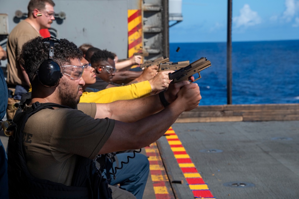 USS America (LHA 6) Conducts Small Arms Live Fire Exercise