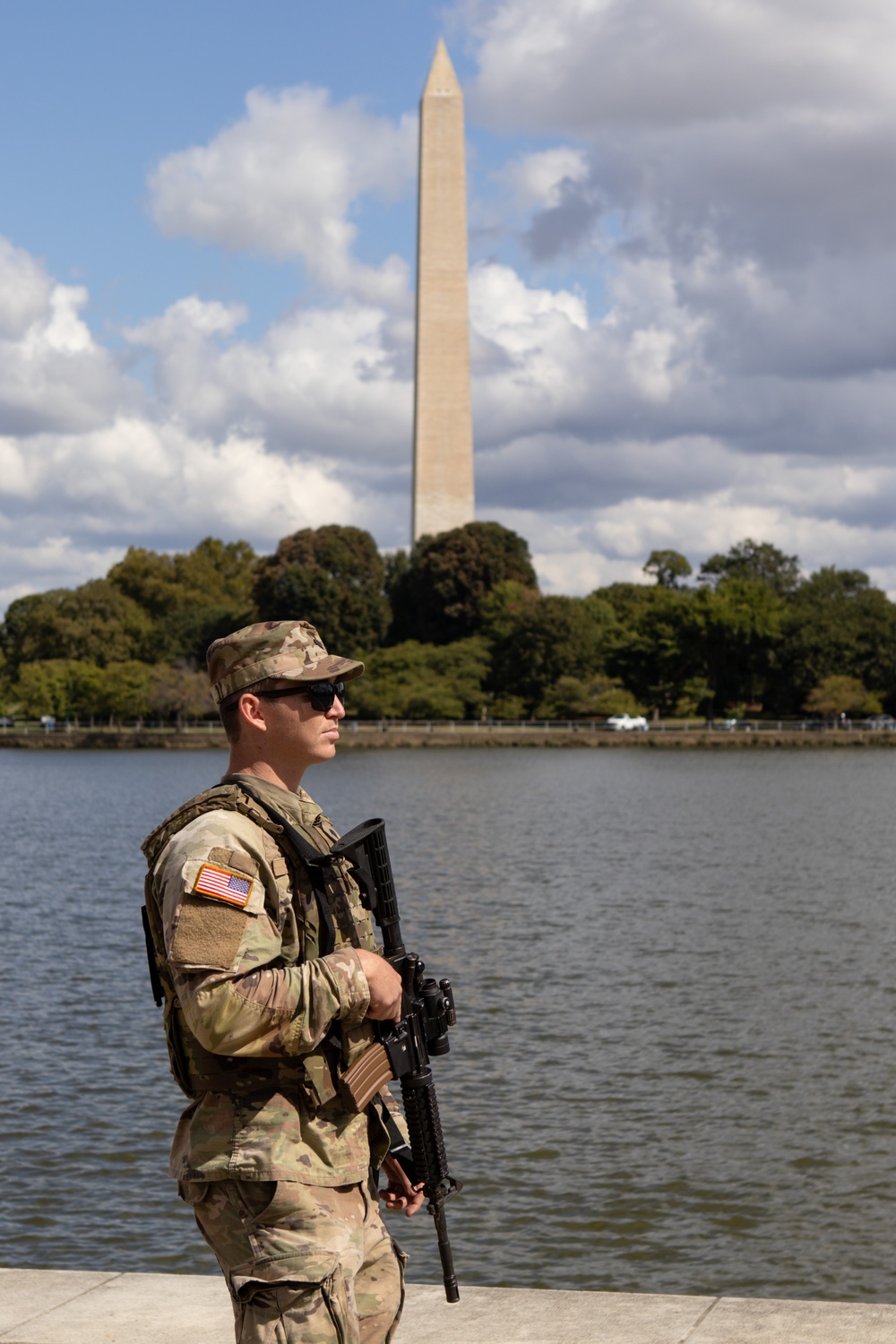 South Carolina Army National Guardsmen patrol the Thomas Jefferson Memorial