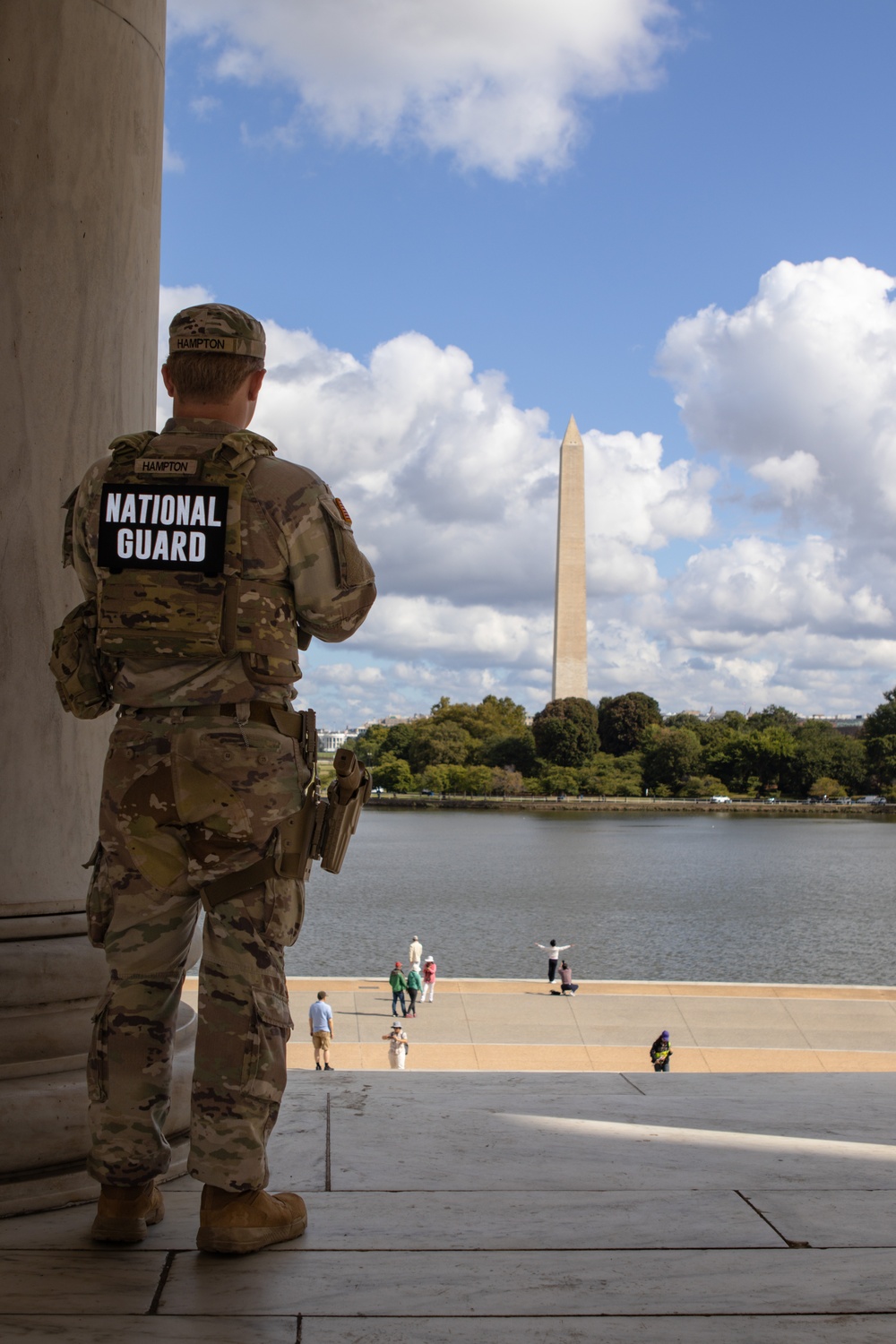 South Carolina Army National Guardsmen patrol the Thomas Jefferson Memorial
