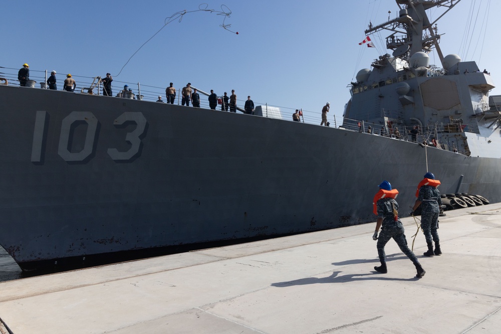 USS Truxton Pulls into Port at the Ras Al Tin Naval Base