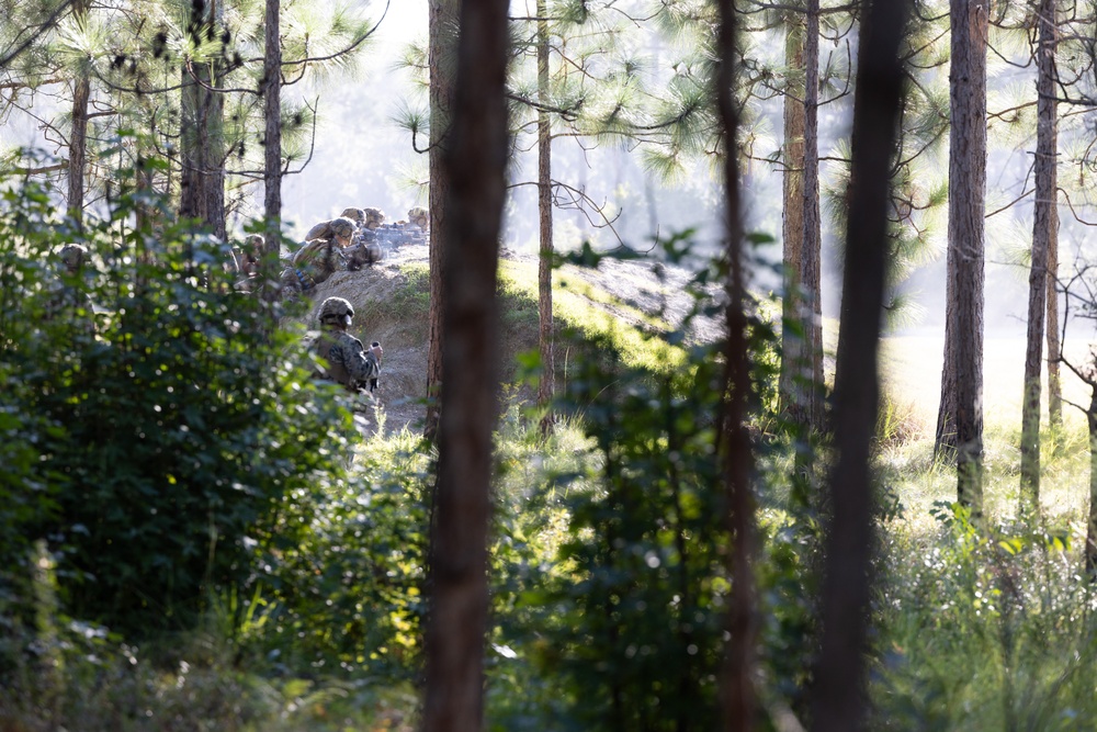 Marines with Advanced Infantry Training Company perform a combined arms live fire range