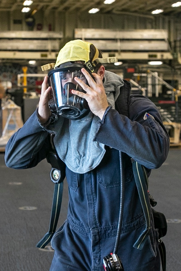 USS Tripoli Sailors Run a Toxic Gas Drill