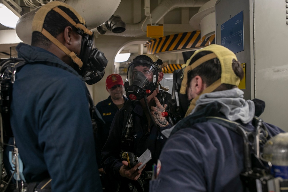 USS Tripoli Sailors Run a Toxic Gas Drill