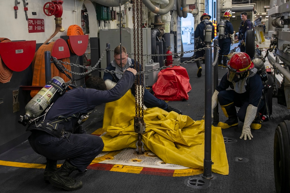 USS Tripoli Sailors Run a Toxic Gas Drill