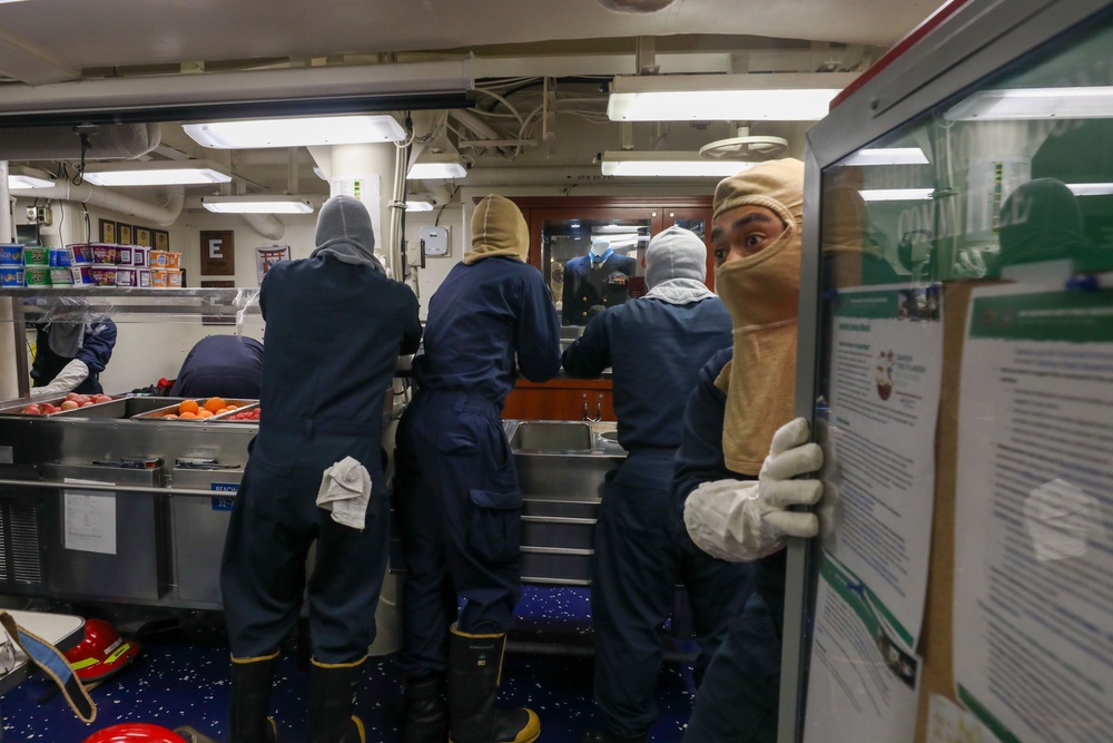 Sailors aboard the USS John Finn conduct a general quarters drill in the Java Sea during Super Garuda Shield