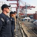 Sailors aboard the USS John Finn conduct a sea and anchor detail in Jakarta, Indonesia