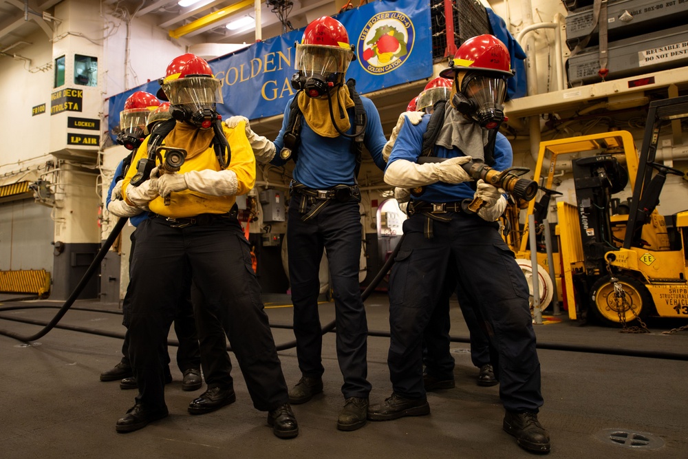 Boxer conducts hangar bay fire drill
