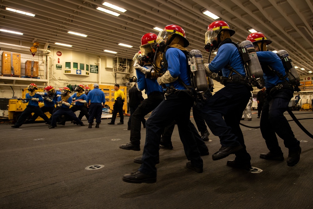 Boxer conducts hangar bay fire drill