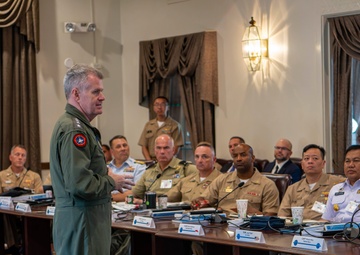 Adm. Samuel J. Paparo, commander, U.S. Indo-Pacific Command, speaks to CFMCC flag course students and faculty at Joint Base Pearl Harbor-Hickam