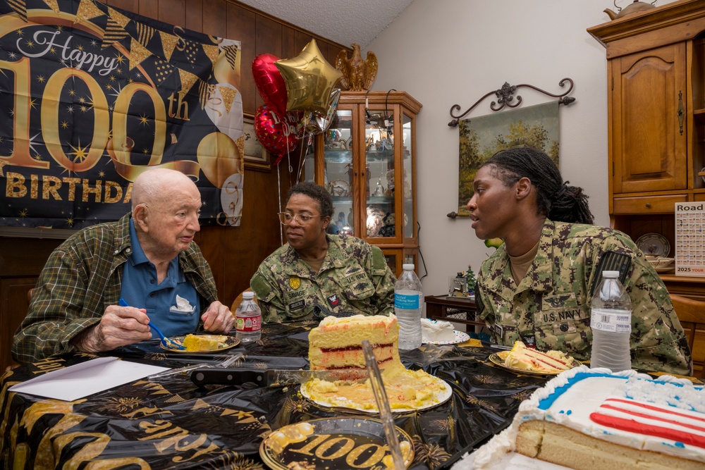 Navy Veteran celebrates 100th birthday with JBSA Sailors