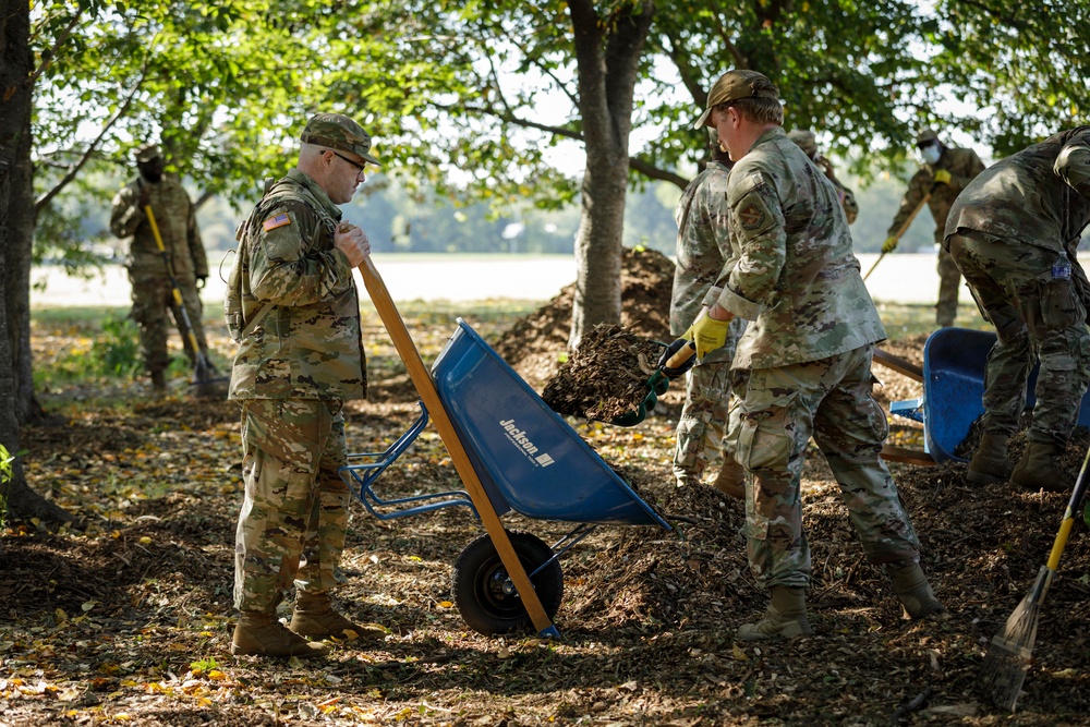 D.C. National Guardsmen distribute mulch in support of the D.C. Safe and Beautiful mission