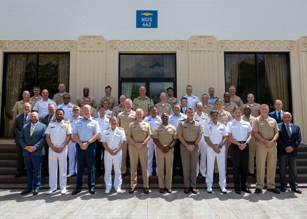 Adm. Steve Koehler, commander, U.S. Pacific Fleet, delivers remarks at the Combined Force Maritime Component Commander  flag course