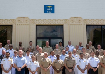 Adm. Steve Koehler, commander, U.S. Pacific Fleet, delivers remarks at the Combined Force Maritime Component Commander  flag course