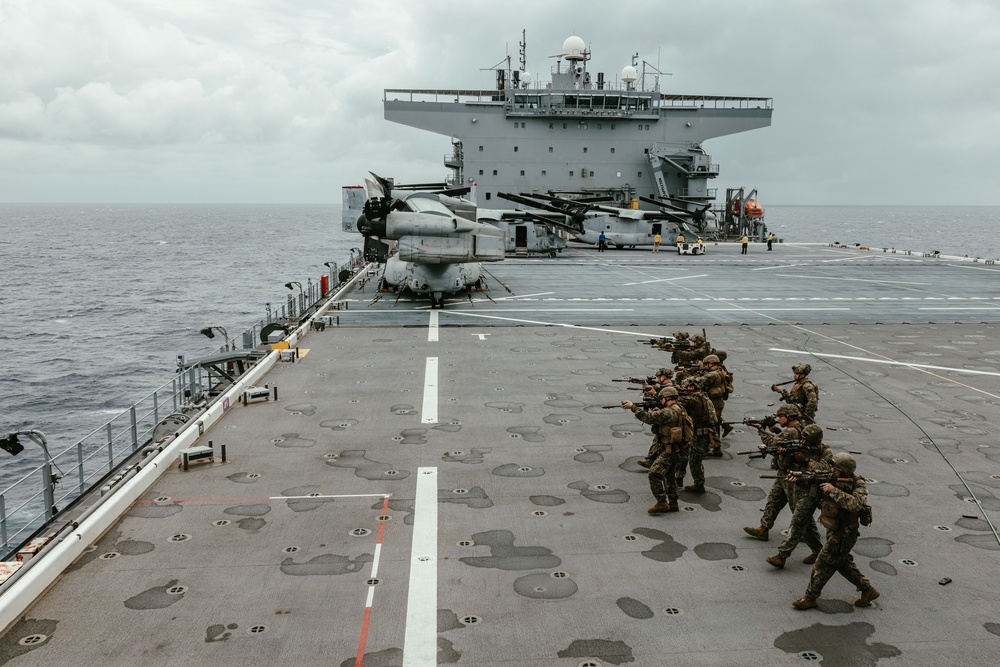 MRF-D 25.3: 2nd. Bn, 1st Marines conduct shooting drills aboard the USS Miguel Keith