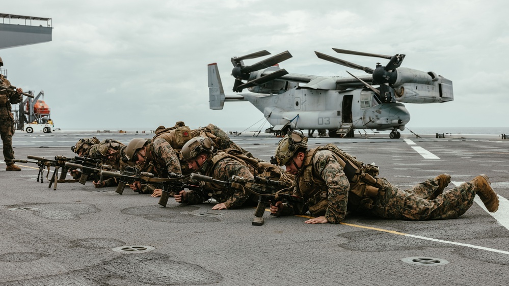MRF-D 25.3: 2nd. Bn, 1st Marines conduct shooting drills aboard the USS Miguel Keith