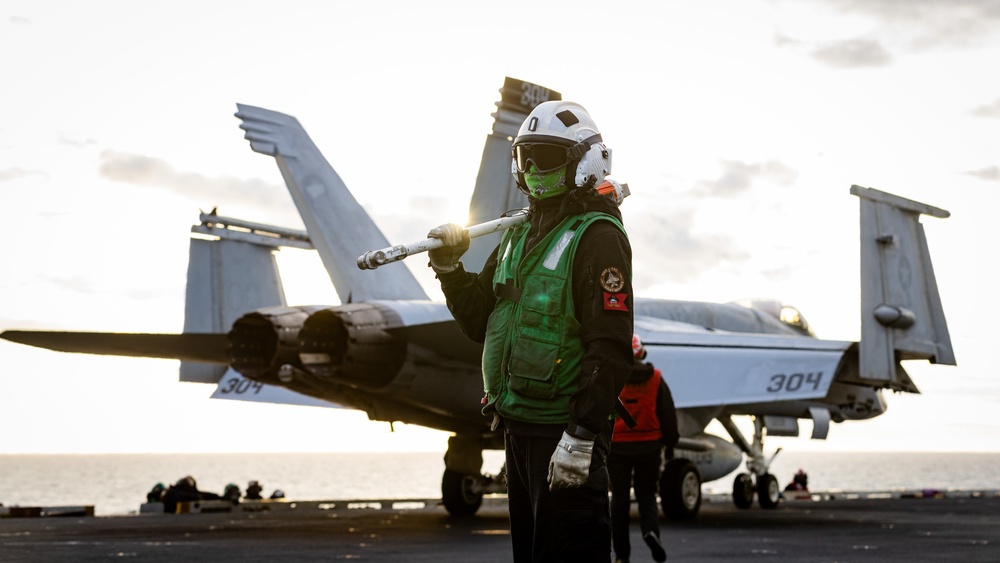 USS Gerald R. Ford (CVN 78) Sailor Observes Flight Operations