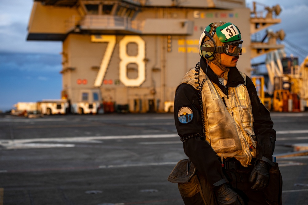USS Gerald R. Ford (CVN 78) Sailor Observes Flight Operations